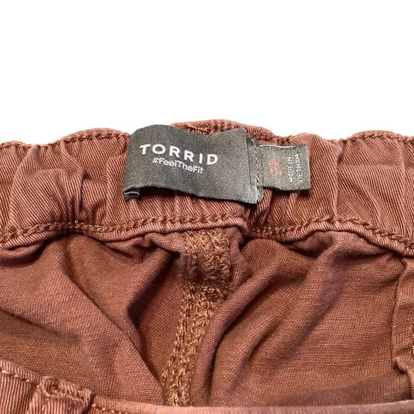Torrid Pants Women Sz 2X Brown Cargo Straight Leg Pockets Mid-rise Twill Pull On - Picture 9 of 11